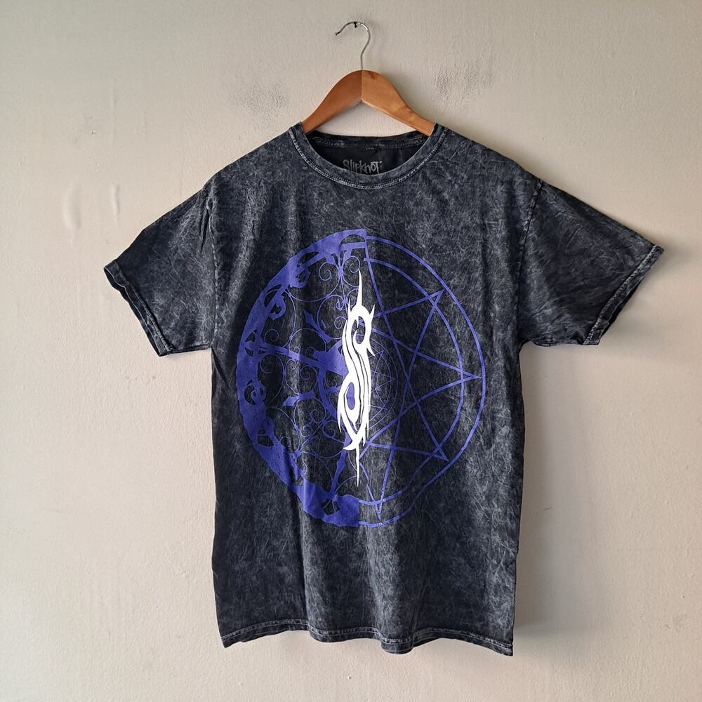 Slipknot Graphic Tee Shirt Cotton Short Sleeve Crewneck Black Acid Wash Size M